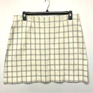 J. Jill Women Cotton Blend Plaid Short Mini Skirt Size S White Stretch Career